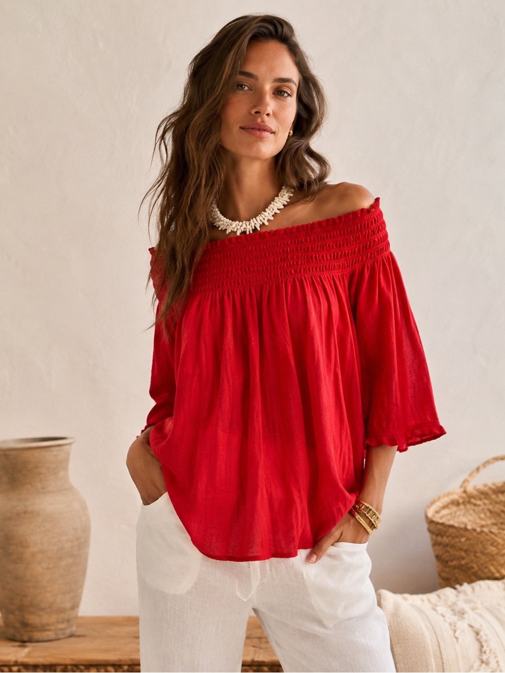 Lauren Ralph Lauren Red Off Shoulder Peasant Blouse Cotton 3X Plus Size